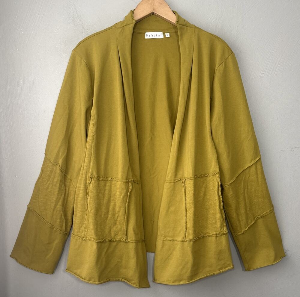 Habitat Knit Cardigan Size XL Chartreuse Green Open Front Artsy Lagenlook Boho